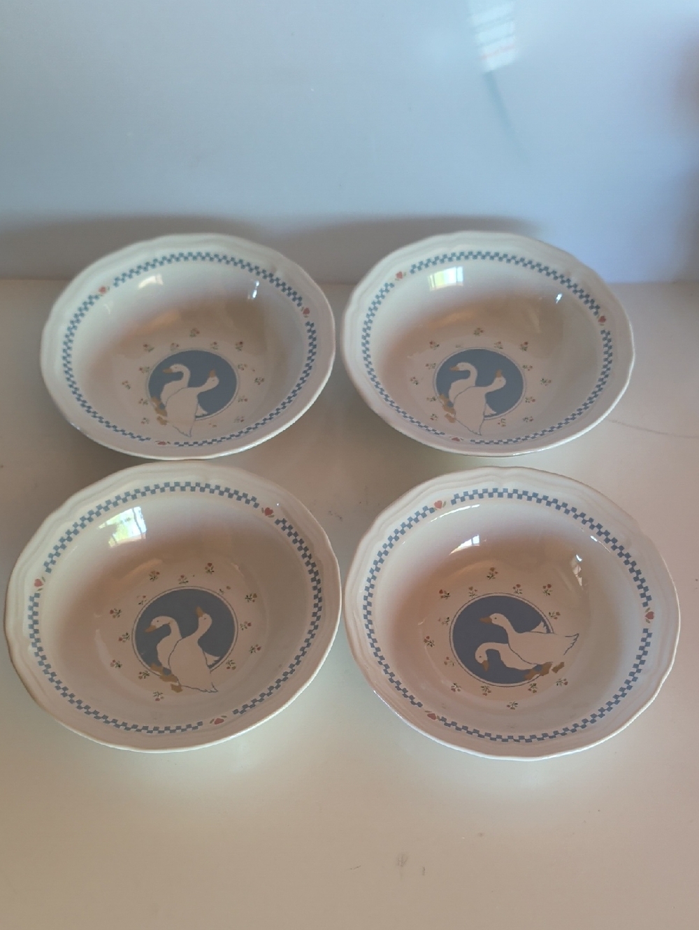 VTG. 4 Stoneware Moonlight,  Ceramic Salad & Cereal Bowls with Geese Motif.